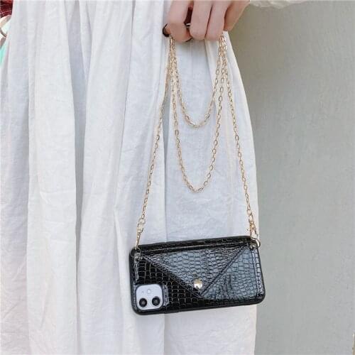 Snakeskin Card Holder PU Leather Crossbody Gold Chain Mobile Phone Case Cover for iphone 11 pro max 7 8 plus x xr