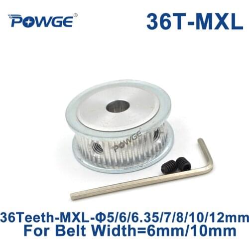 POWGE Trapezoid 36 Teeth MXL Timing pulley Bore 5/6/6.35/7/8/10/12mm for width 6mm 10mm MXL Synchronous Belt Gear 36teeth 36T