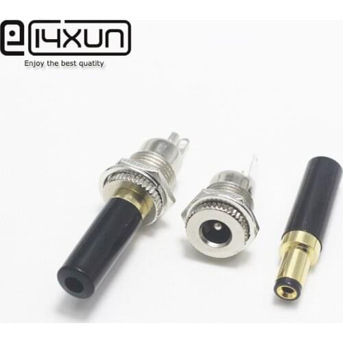 1Set Copper Gold Plated 5.5 x 2.5mm / 5.5 x 2.1mm DC Power Plug Male Plug + Female Socket for Welding Linear Power Output Line
