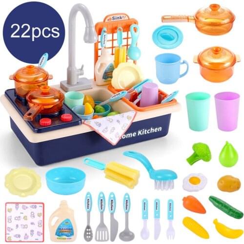 1set Kids Simulation Electric Dishwasher Pretend Play Plastic Kitchen Electric Water Wash Basin Kit Kitchen Toys For Children