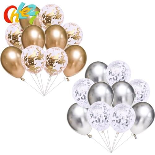 10pcs Gold Metallic balloons Confetti paillette Transparent Latex balloon Birthday party decor For Wedding decoration supplies