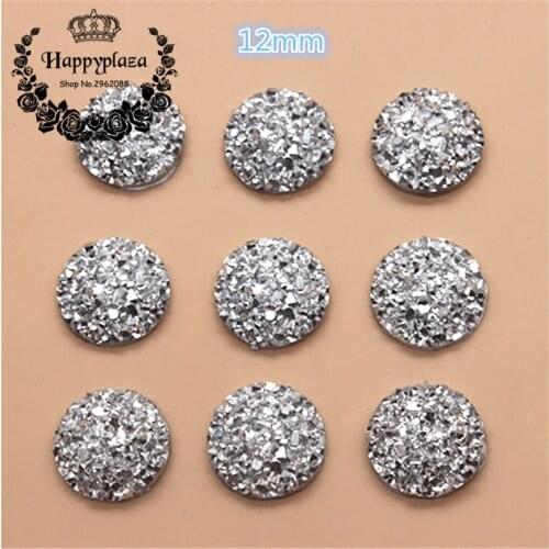 100pcs 12mm Silver Color Druzy Stone/Mineral Surface Round Resin Flatback Cabochon DIY Craft Artesanato Accessories