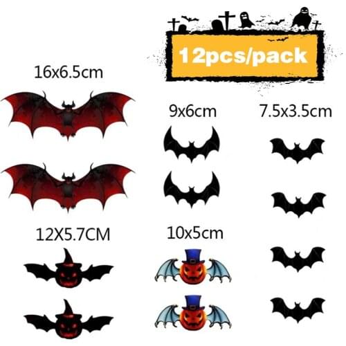 12pcs 3D Wall Sticker PVC Halloween Bat Spider Decoration Party Scary Props DIY Room Decorative Removable Sticker for Home Decor