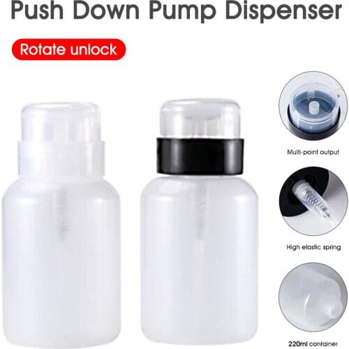 220ml Pump Dispenser Portable Dispenser Bottle Clear Push Down Pump Nail Polish Alcohol Remover Travel For Dispenser Tools