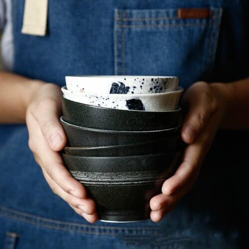 4.5 inch rice bowl Japanese household tableware ceramic bowl thickened Japanese deep bowl porcelain bowl hand-painted handmade