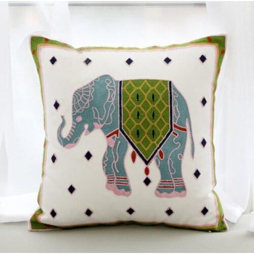 45X45cm Embroidery Elephant Ethnic Throw Pillow Case Classic Flowers Cushion Case Decorative Soft Hold Pillow Sham Sofa Cushion