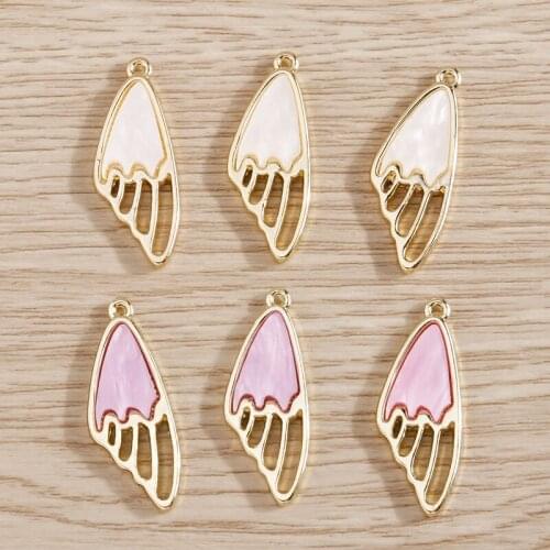 5pcs 8*25mm Angel Wings Charms Acrylic Gold Plated Pendants for Making Necklace Earrings Bracelets Handmade Jewelry Crafts Gift