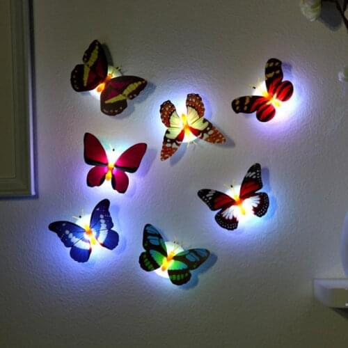 5pcs Butterfly Self-adhesive LED Wall Lamp Creative Home Room Decoration Night Light Indoor Atmosphere Lighting Random Color