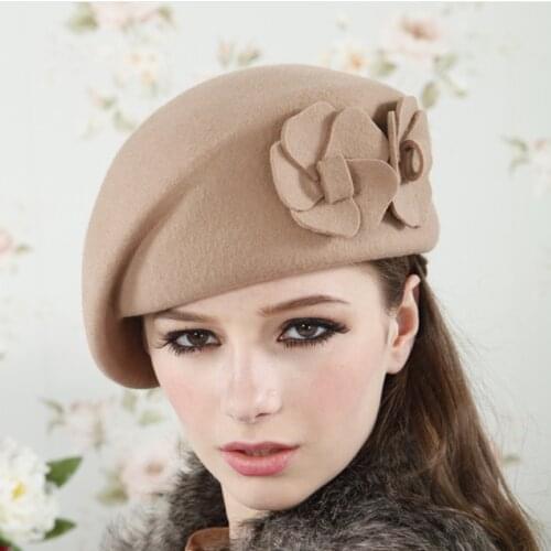 Beret Winter Berets Women Winter Felt Beret Floral Women Felt French Beret Beanie Fedora Hat Winter Flower