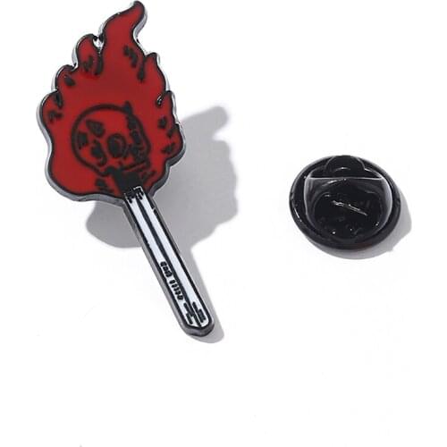 2021 New Gothic Style Burning Skull Match Stick Brooch Hard Enamel Jewelry Brooch For Men Women Clothes Backpack Hat Accessories