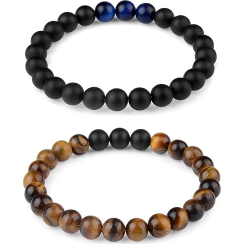Chanfar 8mm Matte Tiger Eye Lava Crystal Beaded Stone Bracelet For Women Men Jewelry