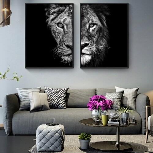 Black and White African Lion Canvas Paintings on the Wall Art Posters and Prints Animals Modular Pictures For Living Room Cuadro