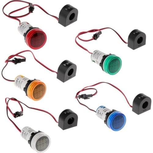 22MM AC50-500V 0-100A Digital LED Voltmeter Voltage Meter Indicator Pilot Light Ammeter Ampermeter Current Tester 2 In 1 With CT