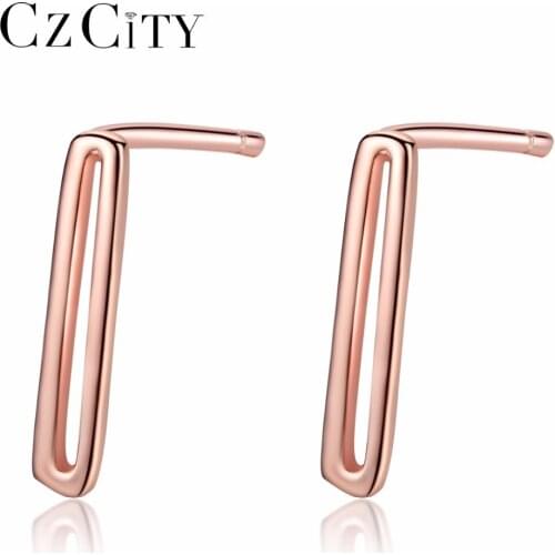 CZCITY Genuine 925 Sterling Silver Geometric Stud Earrings For Women Brand Rose Gold Color 2018 New Fine Jewelry Gift Brincos