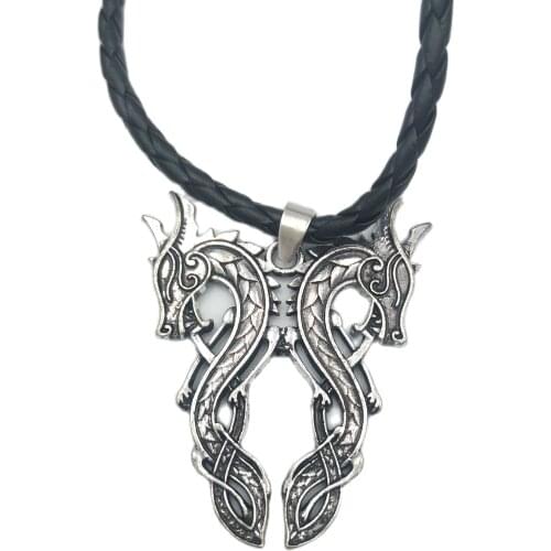 Nostalgia Men Viking Double Dragon Teamer Pendant Amulet Jewelry Legendary Viking Scandinavian Pagan Necklace Jewelry Gift