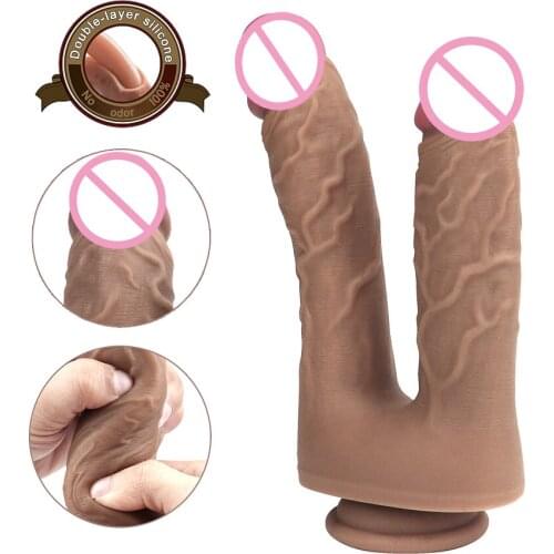 Double Headed Dildo Silicone Real Penis Dildo Soft Cock Sex Dual Dick For Lesbian Masturbator Vagina Anal Plug Sex Toy For Women