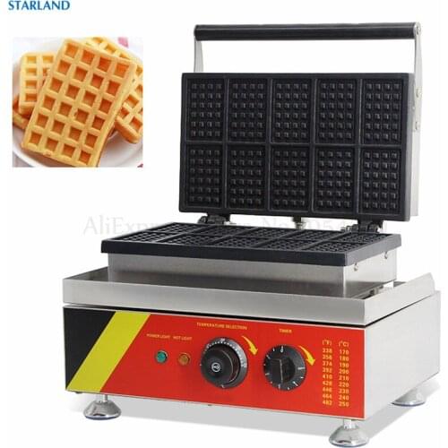 Electric Rectangle Waffle Machine Non-Stick Lolly Baking 10 Waffle Moulds Commercial Snack Equipment 220v/110v