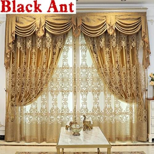 European Luxury Embroidery Double-Layer Curtains For Living Room Blackout Sheer Curtains Villa Palace Window Drapes X-ZH431#20