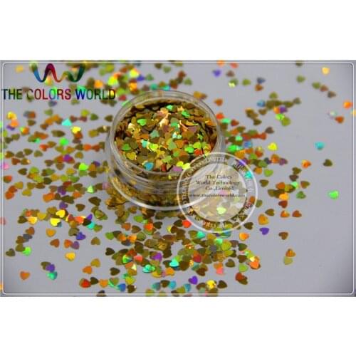 LM-2 Size 3 mm laser holographic Gold color Glitter paillette Heart shape spangles for Nail Art and DIY supplies1pack=50g