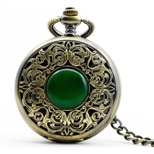 Green Gen Pocket Watch Man Aan Women Automatic Machanical Watches Classic Retro Clamshell Pattern Movement Hollow Pendant