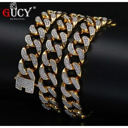 GUCY Hip Hop Cuban Chain Necklace Micro Pave CZ Stones All Iced Out 14mm 18"20"24"30" Available Necklaces for Men Gifts