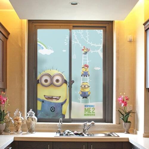 Customized cartoon little yellow man glass film girl child room opaque bathroom sliding door window sunscreen sticker