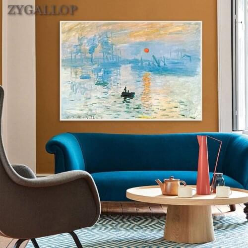 Monet Sunrise impression Landscape Oil Painting Print Canvas Wall Art Cuadro Scandinavian Poster Living Room Wall Decor Pictures