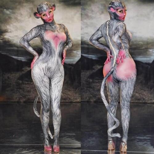 Men Women Print Jumpsuit Stage Dance Costume Mouse Cosplay Bar Nightclub DJ Dancr Singer Sexy Jumpsuit Festival Outfit DN6688