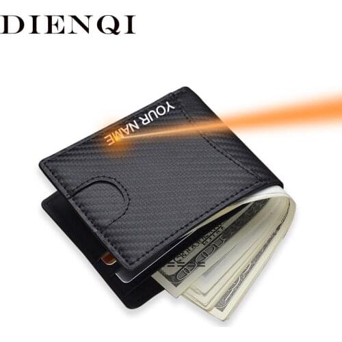 DIENQI Genuine Leather Carbon Fiber Wallet Men Bifold Cardholder Wallet Luxury Male Money Bag RFID Blocking Wallet Purse Wallet