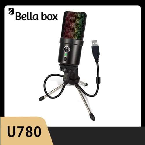 Bella Box RGB Colorful Lamp U780 Usb Reverberation Sound Adjustment Monitoring Headset Live Condenser Microphone