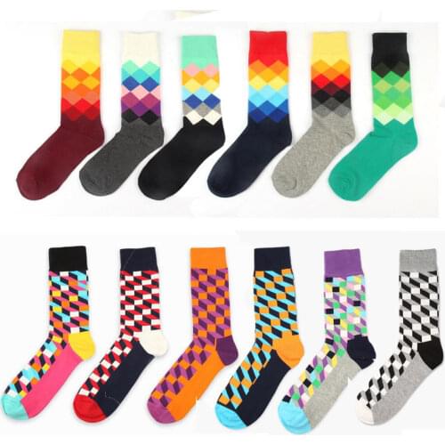 Hot ! New 2015 happy socks style 3D colorful Square cotton socks for men women Gentleman mens sock big size EUR 37-46 WZ005