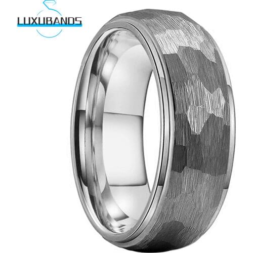 Fashion Tungsten Carbide Ring 8MM Stepped Edges Multifaceted Hammered For Men Wemen Comfort Fit