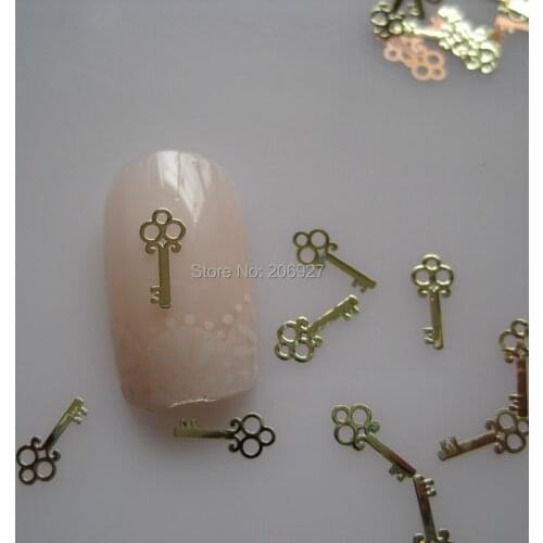 MS241-2 100pcs Gold Cute Key Metal Sticker Nail Art Metal Sticker Nail Art Decoration Non-adhesive Sticker