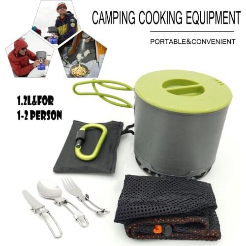 Outdoor Hiking Camping Cookware Set 1-2 Persons Portable Cooking Tableware Picnic Set Pot Pans Bowls With Dinnerware Carabiner