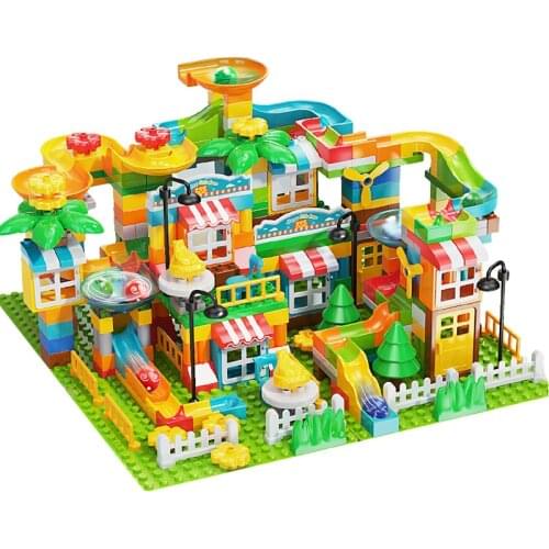 Large Marble Run House Building Blocks Set Compatible Blocks Parts for Kids Blocks Slide Maze Game