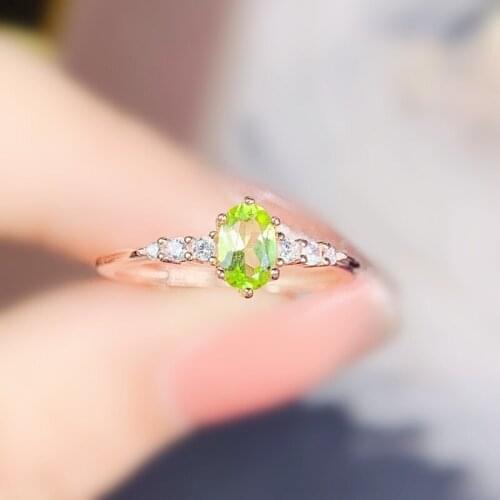 Natural real green peridot small ring Per jewelry 925 sterling silver 4*6mm 0.55ct gemstone Fine jewelry J215306