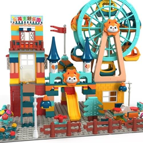 New 2021 Ferris Wheel Pull Back Car Castle House Playground Slide Action Building Blocks Classic Model Sets Bricks Kids Kits