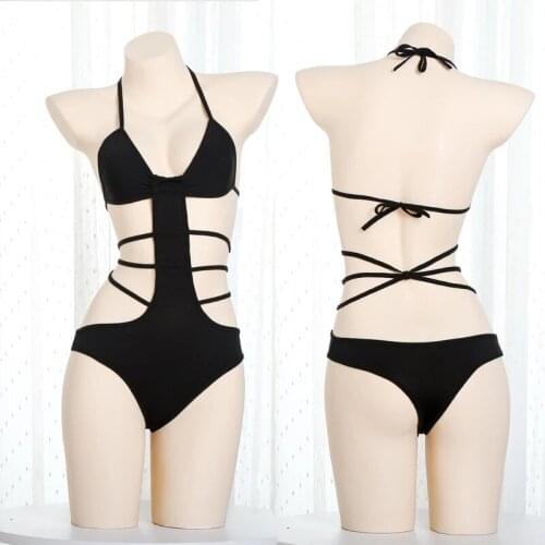 Halter tight-fitting sexy suit underwear black sexy mini mini bikini swimsuit perspective temptation sexy lingerie club suit cat