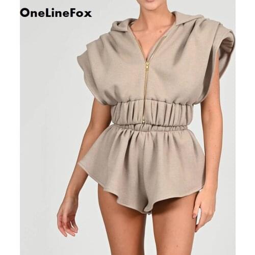 OneLineFox Summer Baggy Bat Sleeve Shoulder With Padded Hoodie Top+Shorts Set Matching Hot High Street Sexy Club Outfits