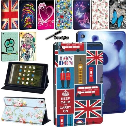 For Amazon Fire 7 (5th 7th 9th)/HD 8 (6th 7th 8th) Gen/HD 10(5th 7th 9th) PU Leather Tablet Folio Stand Cover Case+Free Stylus