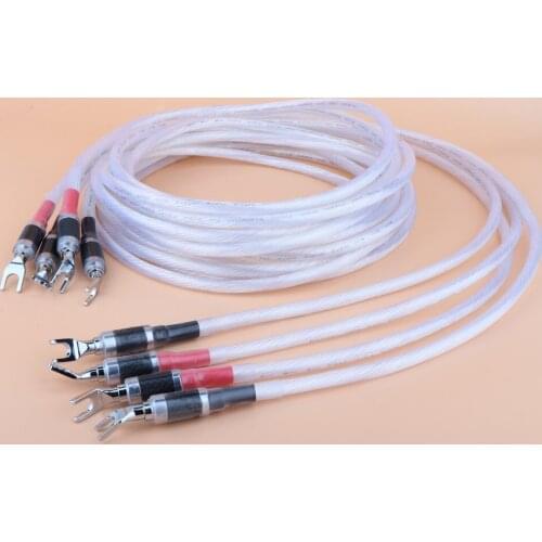 Preffair one pair (4pcs) Hi-End 11cores OCC silver plated HIFI SPeaker cable spade to spade plug Speaker Wire for Audiophiles