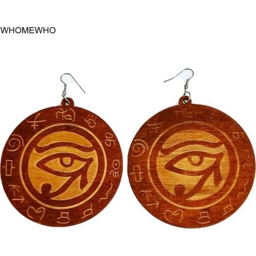 Natural Wood Laser Cut Painting Eye of Horus Nefertiti Egypt Africa Earrings Bohemia African Wooden DIY Jewelry