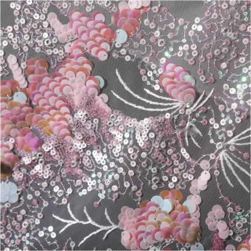 Width 59'' Fashion Pink Crystal Sequin Mesh Fabric By The Half Yard For Creative Dress Background Clothing Material