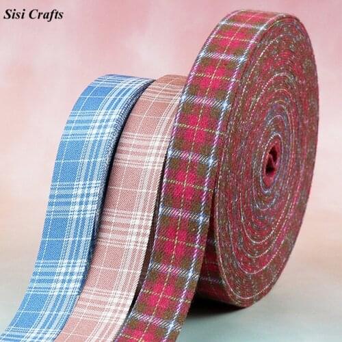 Sisi Crafts Cotton Layering Cloth Tape 3/8" 1" 2" Blue Fabric Ribbon Plaid Check Bias DIY Garment Hair Bow Tie Collar Accessory