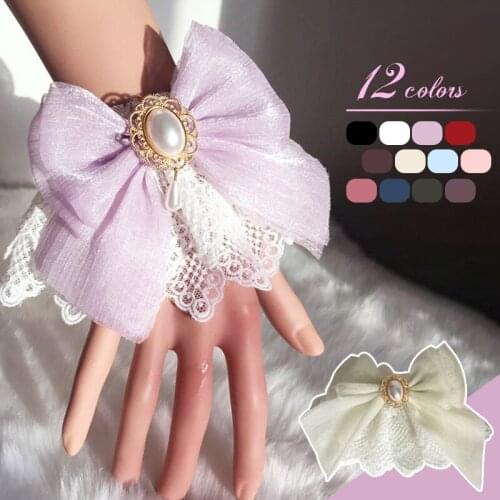 Handmade Gorgeous Lace Sleeves Lolita Bowknot Wrist Cuffs Ornaments Sweet Lolita Anime Princess Sweater Decor Fake Cuffs