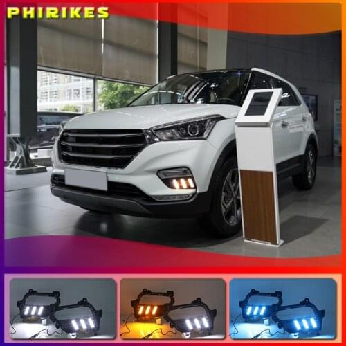 1Pair For Hyundai Creta IX25 2017 2018 2019 2020 DRL LED Daytime Running Light Fog Lamp With Yellow Turn Signal Lamp