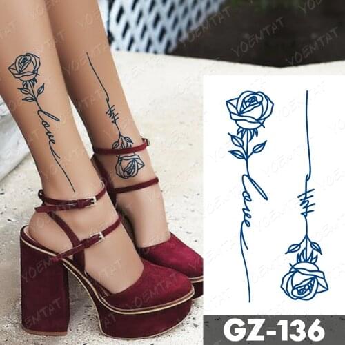 Juice Ink Tattoos Body Art Waterproof Temporary Tattoo Sticker Line Peony Tatoo Arm Fake Lotus Flower two week Tatto Women Men