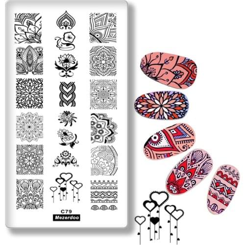 Mandala Theme Nail Stamping Plate Arab Passion Flowers Pattern Rectangle Template Manicure Nail Art Print Stencils C79