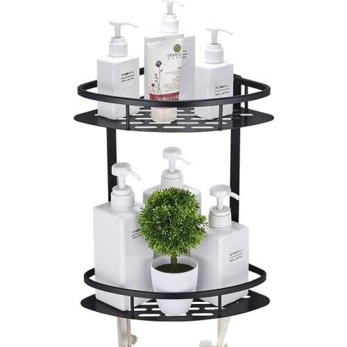 Bathroom Corner Shelf Punch-free Black Space Aluminum Fan-shaped Storage Basket Bathroom Storage Shelf Toilet Rack