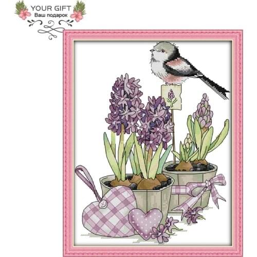 Your Gift DA122 14CT 11CT Counted and Stamped Home Decor A Bird On A Flowerpot Needlepoint Embroidery DIY Cross Stitch kits